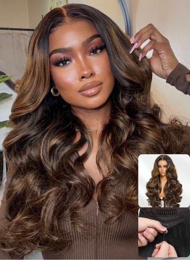Nadula Bye Bye Knots Glueless Balayage Brown Body Wave Wig Human Hair with Drawstring, Pre Cut 7x5 HD Lace Front Wigs Pre Plucked Bleached Knots Ready to Go Highlight Ombre Wig 150% Density 16inch - Image 3